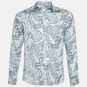 Pre Owned Etro White Paisley Print Cotton Full Sleeve Shirt S