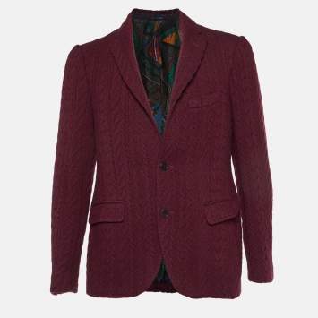 Pre Owned Etro Burgundy Cable Knit Button Front Jacket L