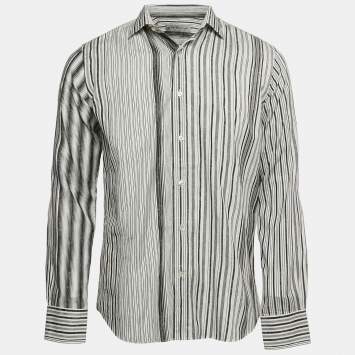 Pre Owned Etro White Stripe Cotton Button Front Shirt M