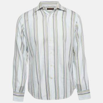 Pre Owned Etro Multicolor Stripe Jacquard Cotton Button Front Shirt M