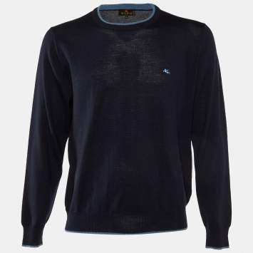 Pre Owned Etro Navy Blue Wool Knit Crew Neck Sweater XL