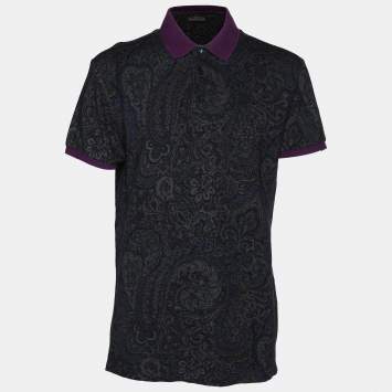 Pre Owned Etro Multicolor Paisley Printed Cotton Knit Polo T-Shirt M