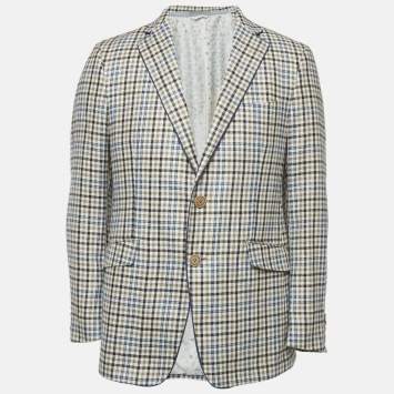 Etro Brown Checks Cotton Blend Regular Fit Blazer L