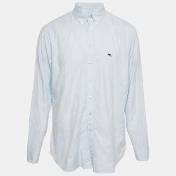 Pre Owned Etro Light Blue Paisley Jacquard Cotton Button Front Shirt XXL