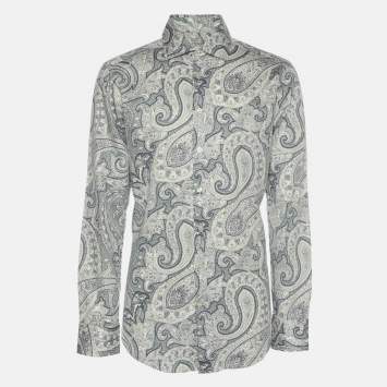 Pre Owned Etro Blue Paisley Print Cotton Long Sleeve Shirt M