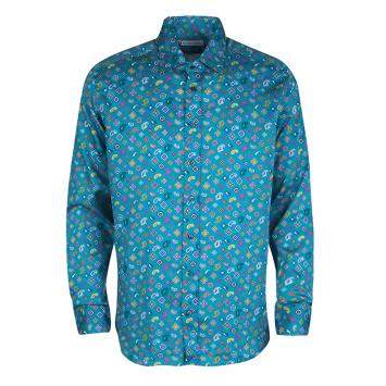 Pre Owned Etro Blue Paisley Printed Cotton Long Sleeve Button Front Shirt L
