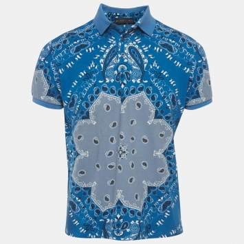 Pre Owned Etro Blue Paisley Print Polo T-Shirt M