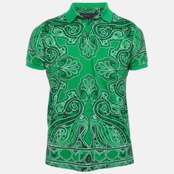 Pre Owned Etro Green Paisley Print Pique Polo T-Shirt M