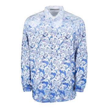 Pre Owned Etro White and Blue Paisley Printed Cotton Long Sleeve Button Front Shirt XL