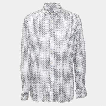 Pre Owned Etro White Multicolor Printed Cotton Long Sleeve Shirt XL