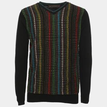 Pre Owned Etro Black Multicolor Printed Knit Sweater L