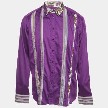 Pre Owned Etro Purple Striped Cotton Pin Tucked Luca Shirt XXL