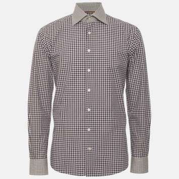Pre Owned Etro Blue/Brown Cotton Checkered Long Sleeve Shirt S