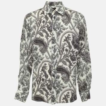 مملوكة مسبقًا Etro White/Dark Brown Paisley Printed Linen Long Sleeve Shirt XL