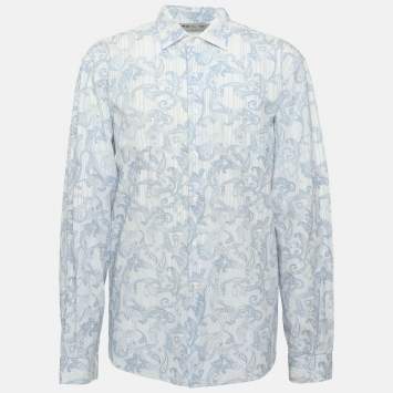 مملوكة مسبقًا Etro Light Blue/White Paisley Printed Cotton Long Sleeve Shirt XL