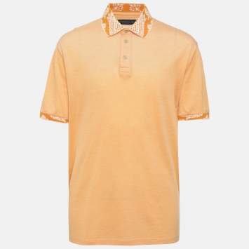 Pre Owned Etro Orange Silk Blend Polo T-Shirt XXL