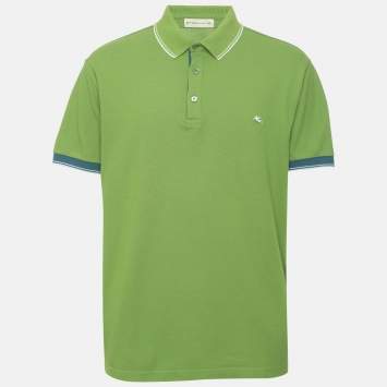 Pre Owned Etro Green Cotton Pique Contrast Sleeve Polo T-Shirt XXL