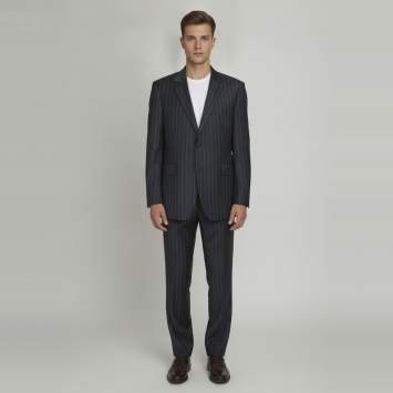 Pre Owned Etro Dark Grey Pin Stripe Wool Suit Sets 4XL