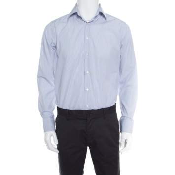 Pre Owned Etro White and Blue Checked Cotton Long Sleeve Button Front Shirt M