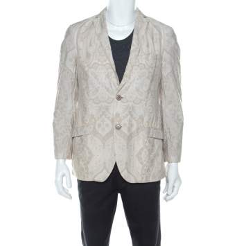 Pre Owned Etro Cream Paisley Printed Cotton Regular Fit Blazer M