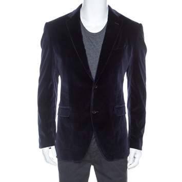 Pre Owned Etro Navy Blue Velvet Blazer XL