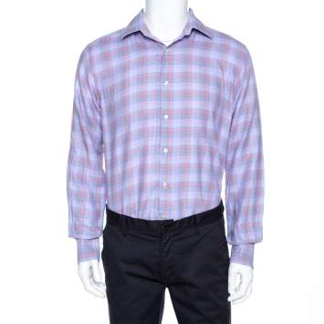 Pre Owned Etro Multicolor Houndstooth Pattern Cotton Long Sleeve Shirt L