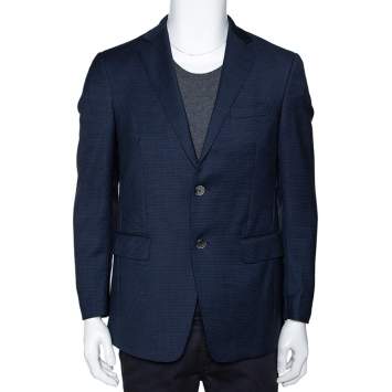 Pre Owned Etro Navy Blue Textured Wool Two Buttoned Blazer M