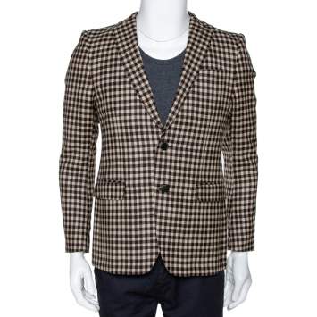 Pre Owned Etro Brown & Beige Gingham Check Wool Two Buttoned Jacket S