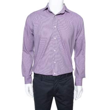 Pre Owned Etro Purple Houndstooth Pattern Cotton Long Sleeve Shirt M