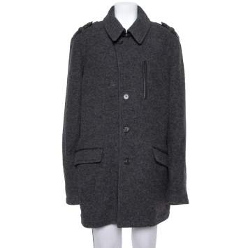 Pre Owned Etro Dark Grey Wool Mid-Length Coat XL