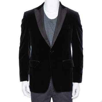 Pre Owned Etro Black Velvet Button Front Blazer L