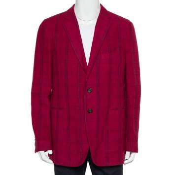 Pre Owned Etro Magenta Plaided Linen & Cashmere Button Front Blazer XXL