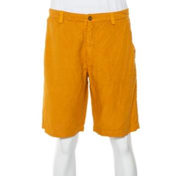 Pre Owned Etro Mustard Yellow Linen & Cotton Bermuda Shorts L