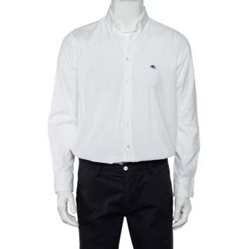 Pre Owned Etro White Paisley Pattern Cotton Button Front Shirt L  