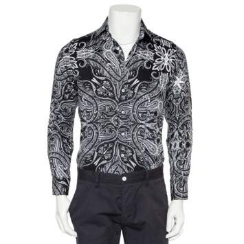 Pre Owned Etro Monochrome Paisley Printed Cotton Button Front Shirt S