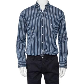 Pre Owned Etro Blue Striped Cotton Button Front Shirt S 