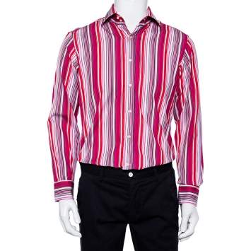 Pre Owned Etro Pink Striped Cotton Button Front Shirt M 