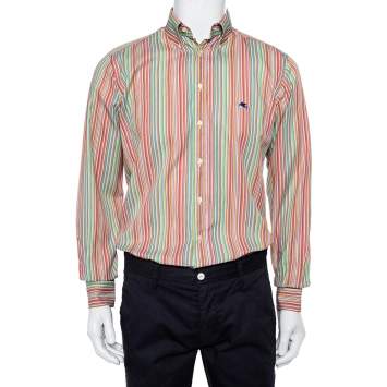 Pre Owned Etro Multicolor Striped Cotton Button Front Shirt M 