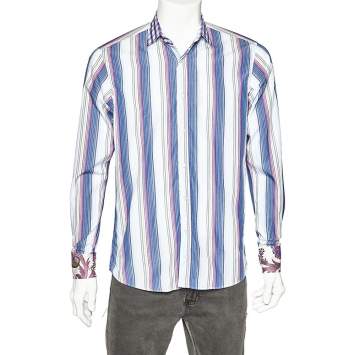 Pre Owned Etro Multicolor Striped Cotton Contrast Detail Shirt M