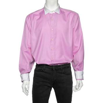 Pre Owned Etro Pink Cotton Contrast Detail Button Front Shirt 4XL
