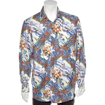 Pre Owned Etro Multicolored Printed Cotton & Silk Button Front Shirt XL