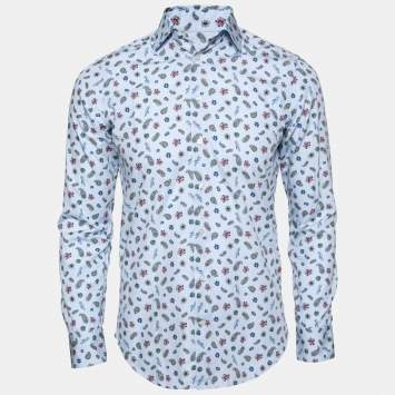 Pre Owned Etro Blue Paisley Printed Cotton Button Front Shirt S