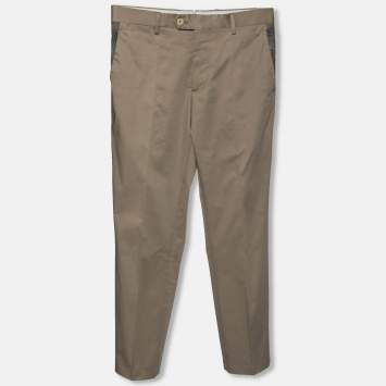 Pre Owned Etro Taupe Cotton Tapered Pants S