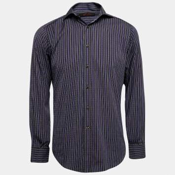 Pre Owned Etro Purple Striped Cotton Button Front Shirt S