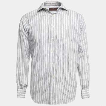 Pre Owned Etro Off White Prinred Cotton Button Front Shirt M