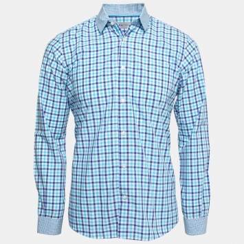 Pre Owned Etro Blue Checked Cotton Button Front Shirt M