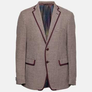 Pre Owned Etro Burgundy Patterned Jacquard Wool Single-Breasted Blazer XL