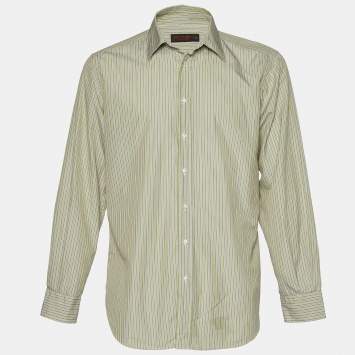 Pre Owned Etro Green Striped Cotton Button Front Shirt L
