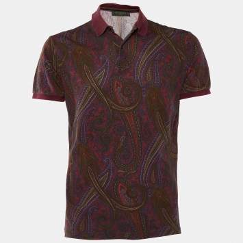 Pre Owned Etro Burgundy Paisley Printed Cotton Pique Polo T-Shirt M