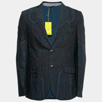 Pre Owned Etro Navy Blue Paisley Printed Wool Single Breasted Blazer L